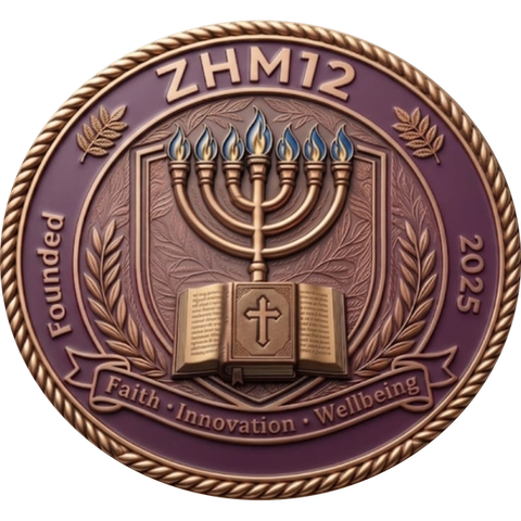 ZHM12 Agency seal: a menorah above an open Bible, with the words Faith, Innovation, Wellbeing and Founded 2025